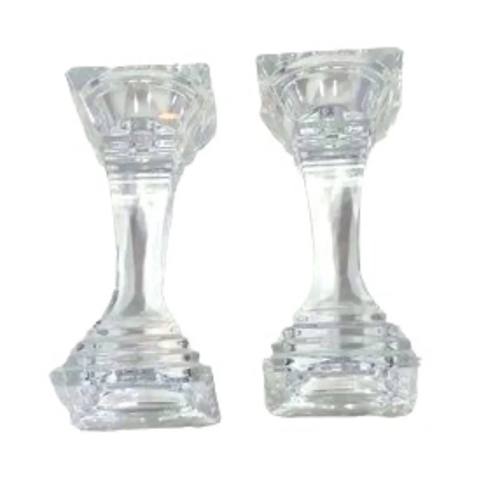 MID CENTURY VINTAGE LEAD CRYSTAL PEDESTAL CANDLESTICKS - SET OF 2
